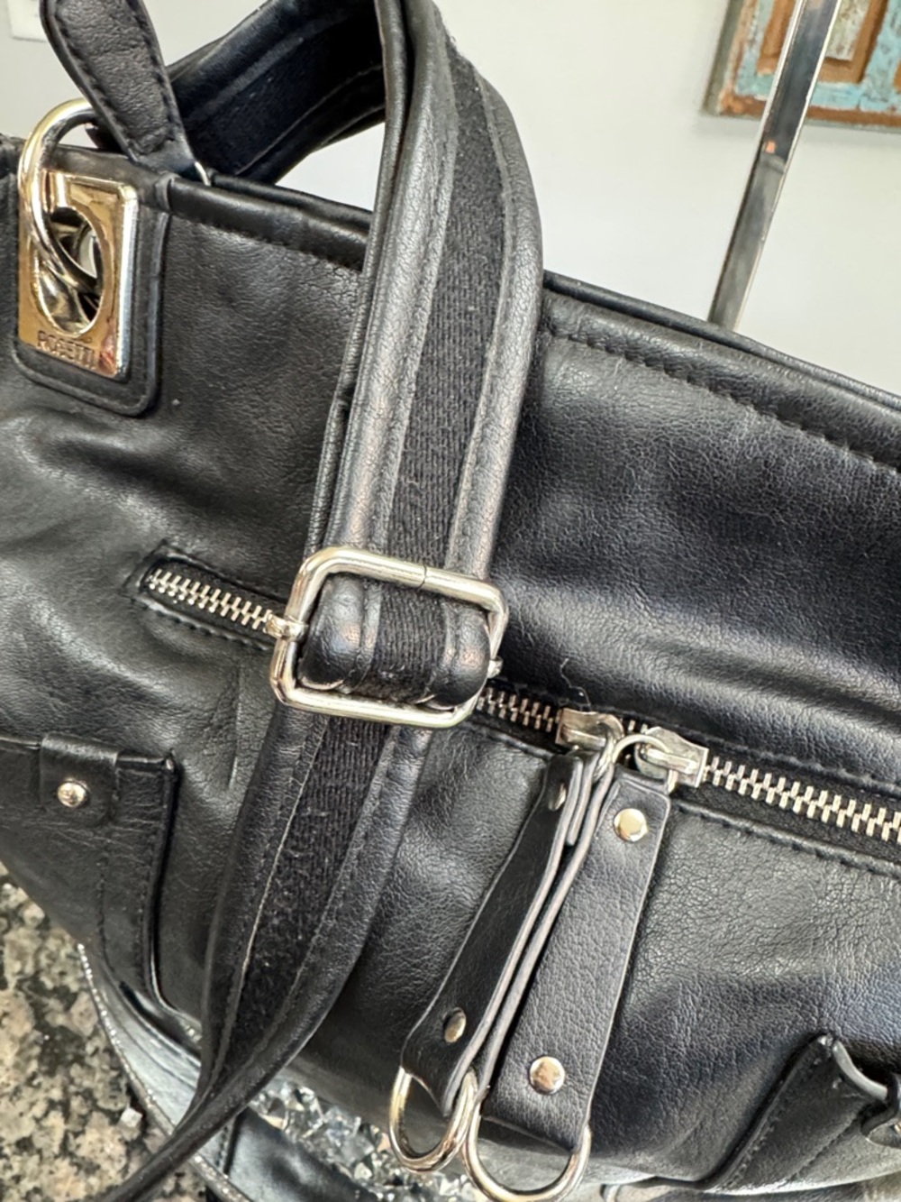 Rossetti Black faux Leather Shoulder Bag - Classic Everyday Tote - Picture 9 of 13